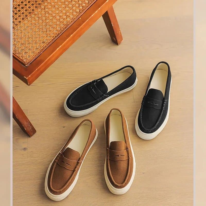 Breathable Suede Low-top Classic Chunky-soled Loafers — Men's