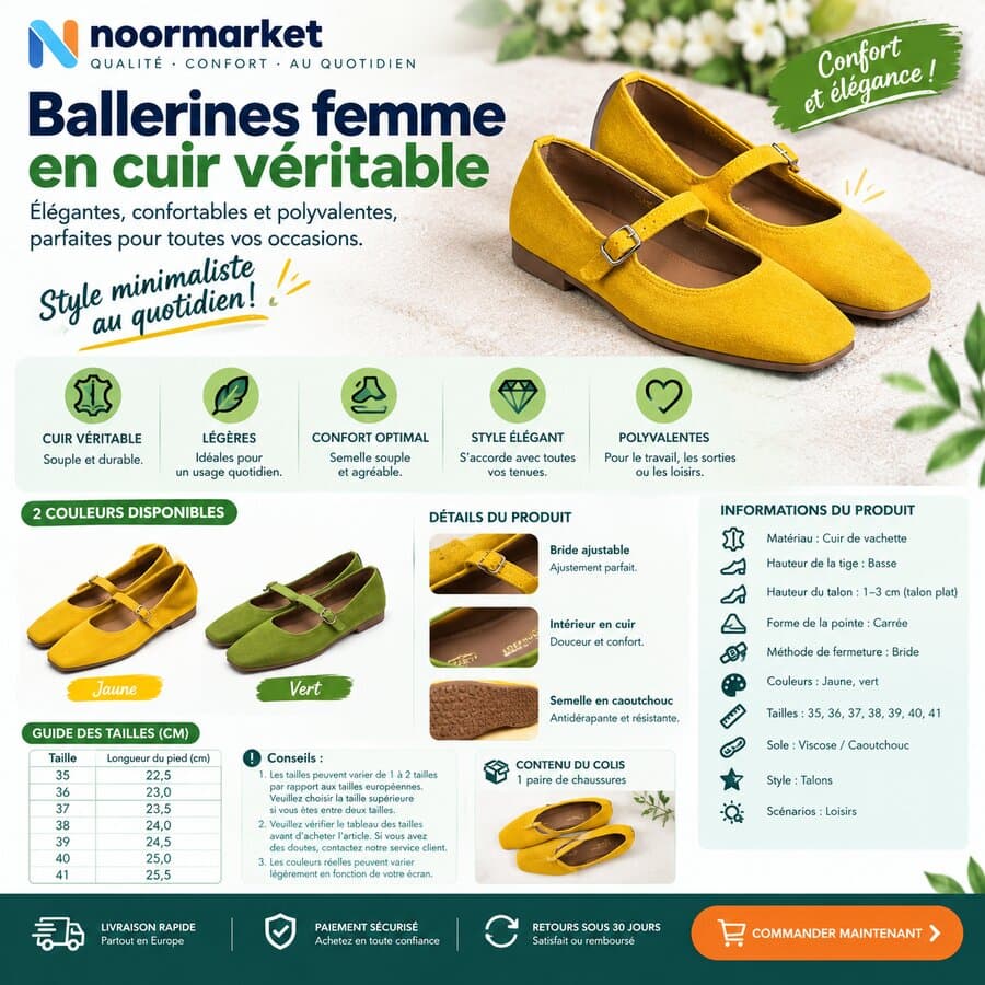 Ballerines plates Mary Jane à bout carré pour femme