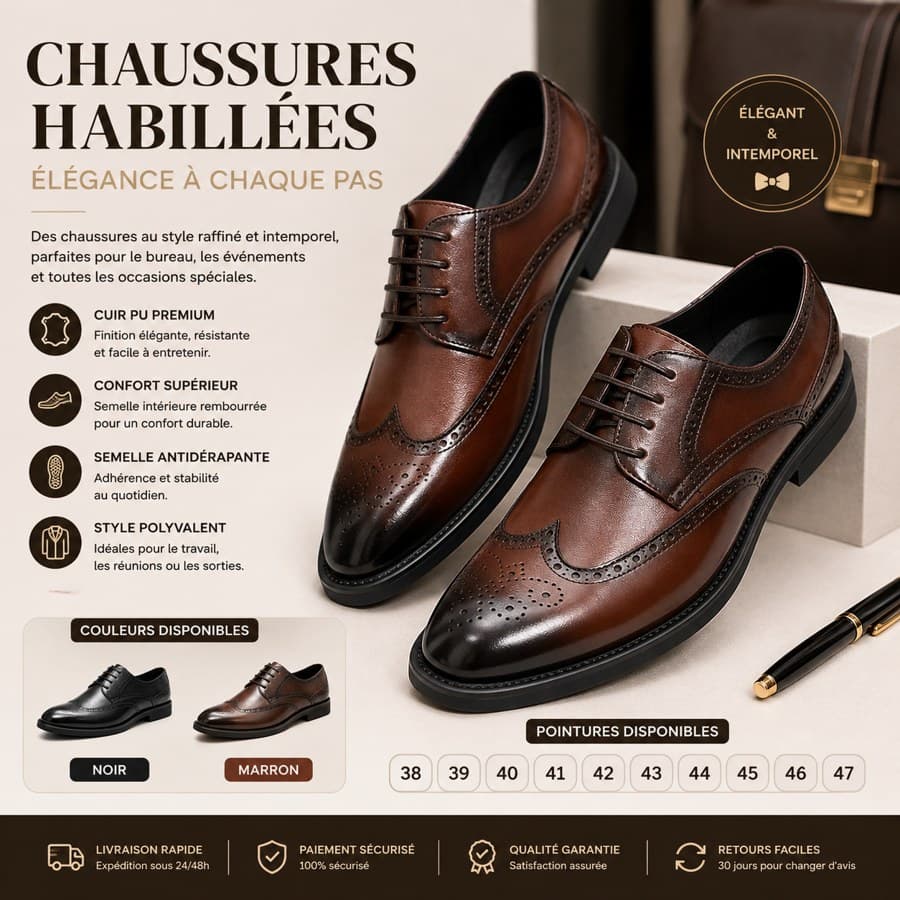 Chaussures en cuir style brogue pour homme
